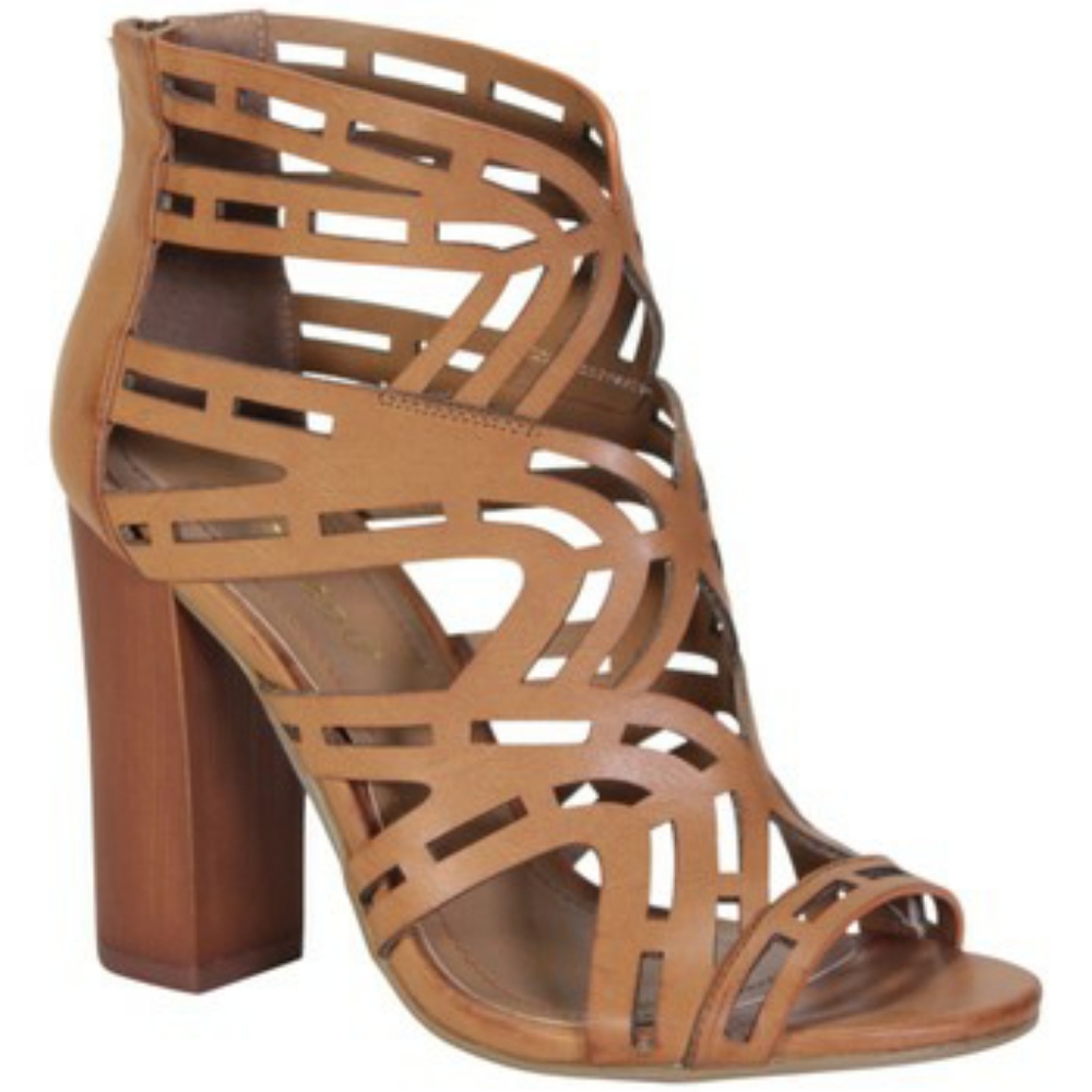 Tan cut-out zip-back heels